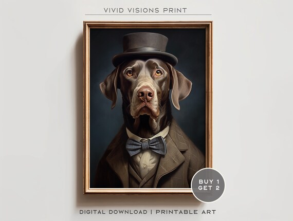 Brown Dog in a Black Top Hat with Bow Tie Gentleman Portrait Poster
