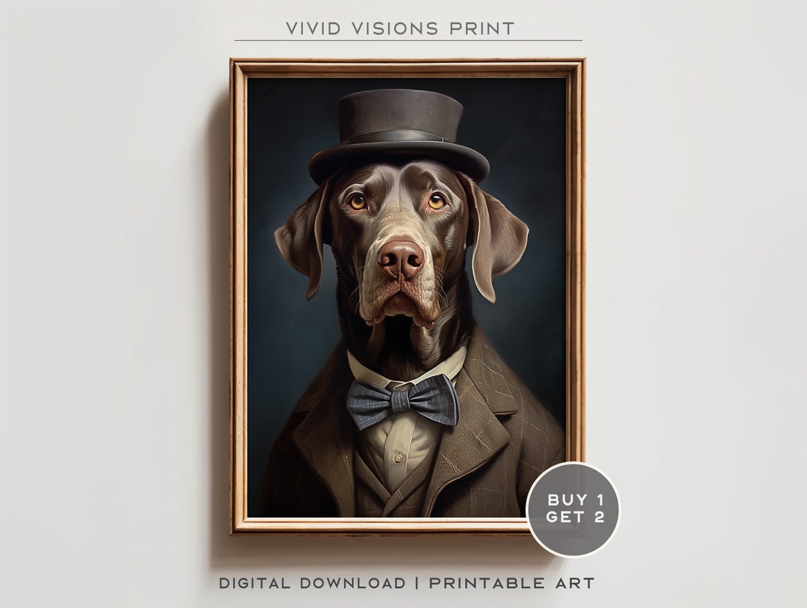 Brown Dog in a Black Top Hat with Bow Tie Gentleman Portrait Poster