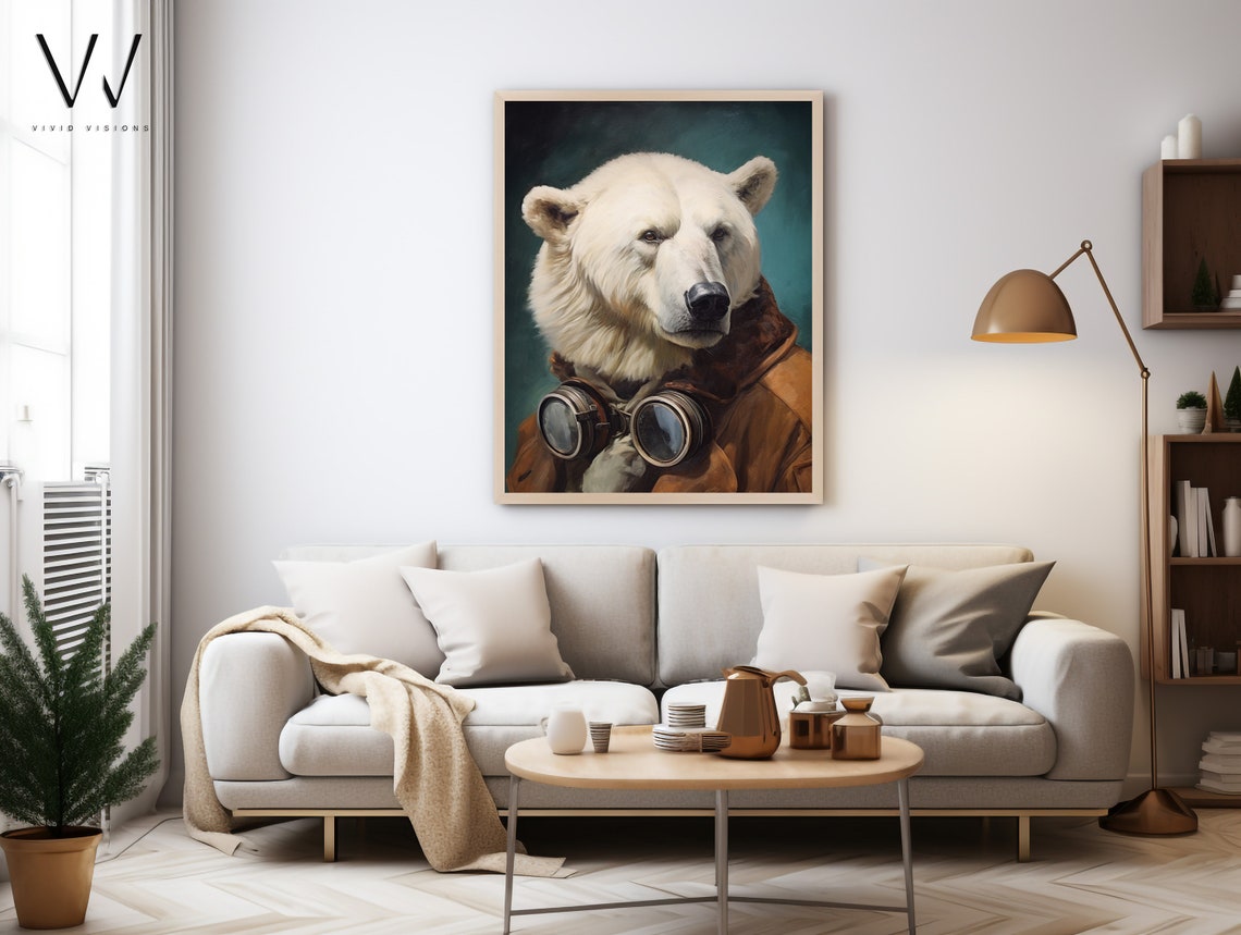 Polar Bear with Aviator Goggles Steampunk Explorer Art Poster - Image 4