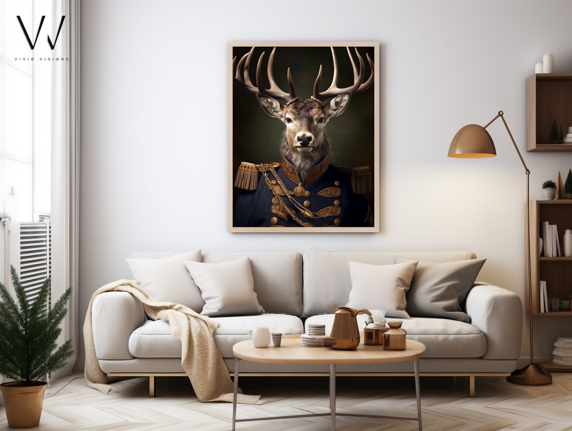 Victorian Stag Deer Portrait In Navy Military Uniform Poster - Image 4