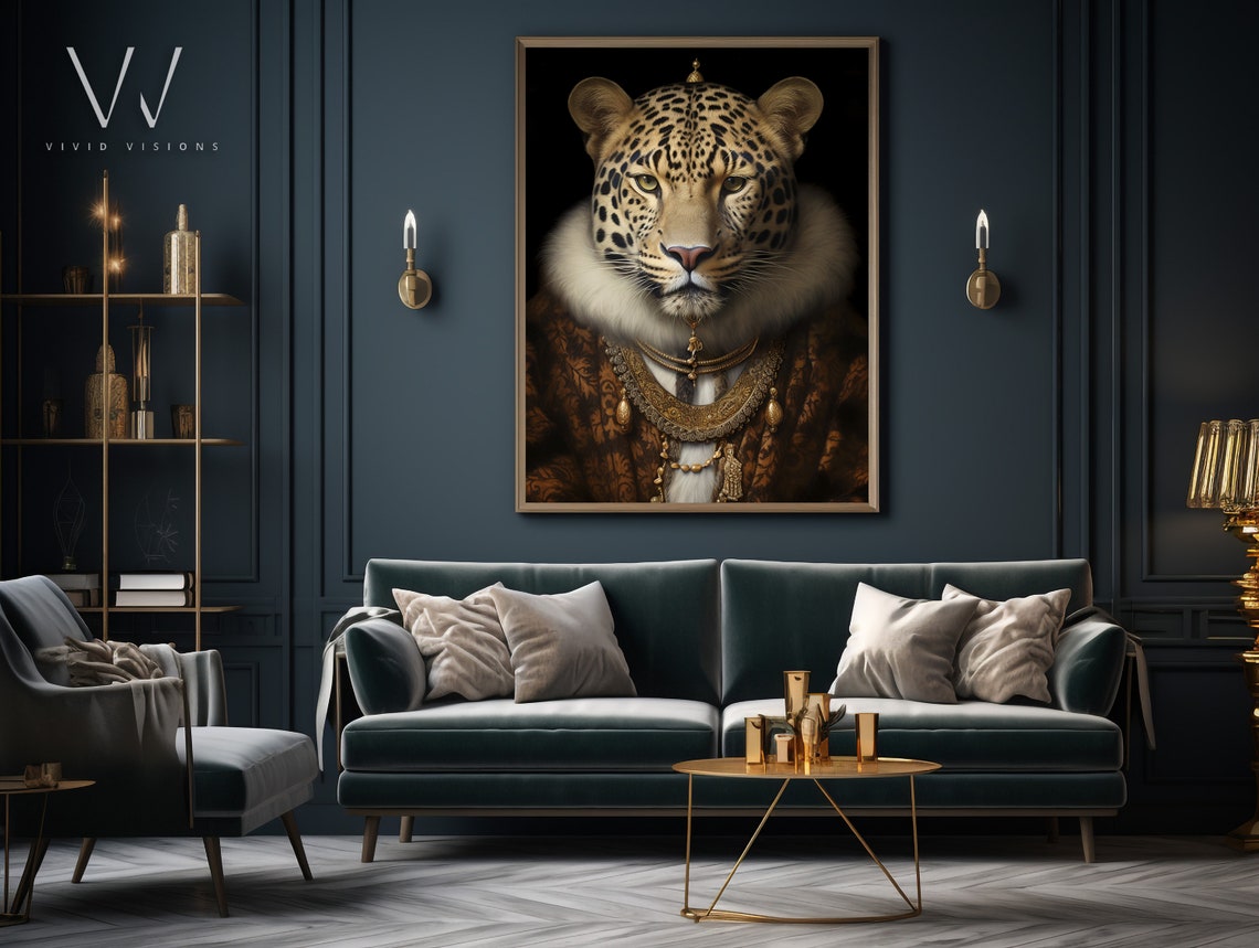 Leopard in a Fur Trimmed Regal Gown with Gold Jewelry Poster - Image 3