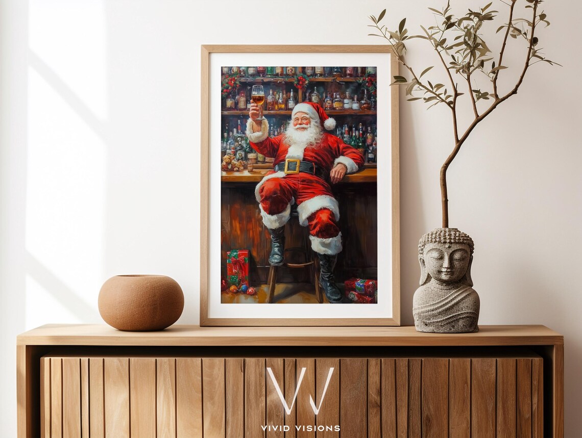 Santa Claus Toasting at Festive Christmas Bar Holiday Cheers Poster - Image 4