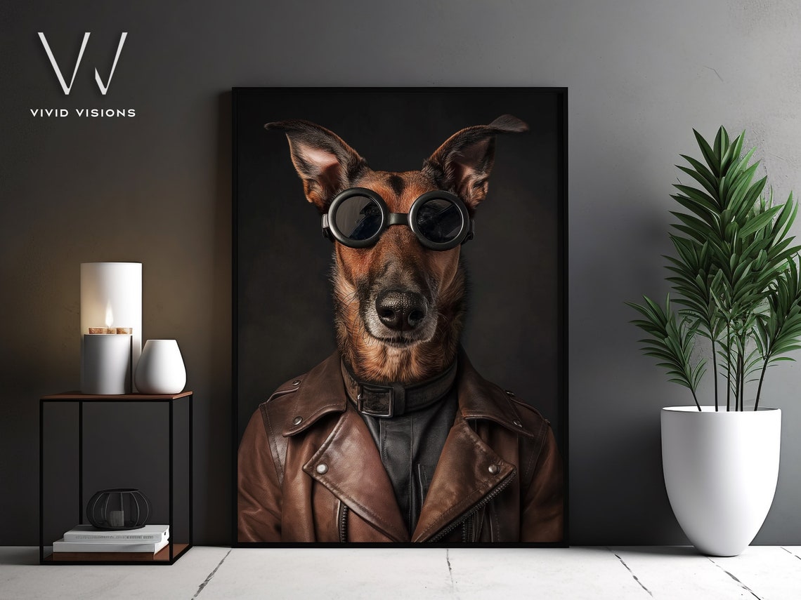 Cool Dog In Leather Jacket And Aviator Goggles Portrait Poster