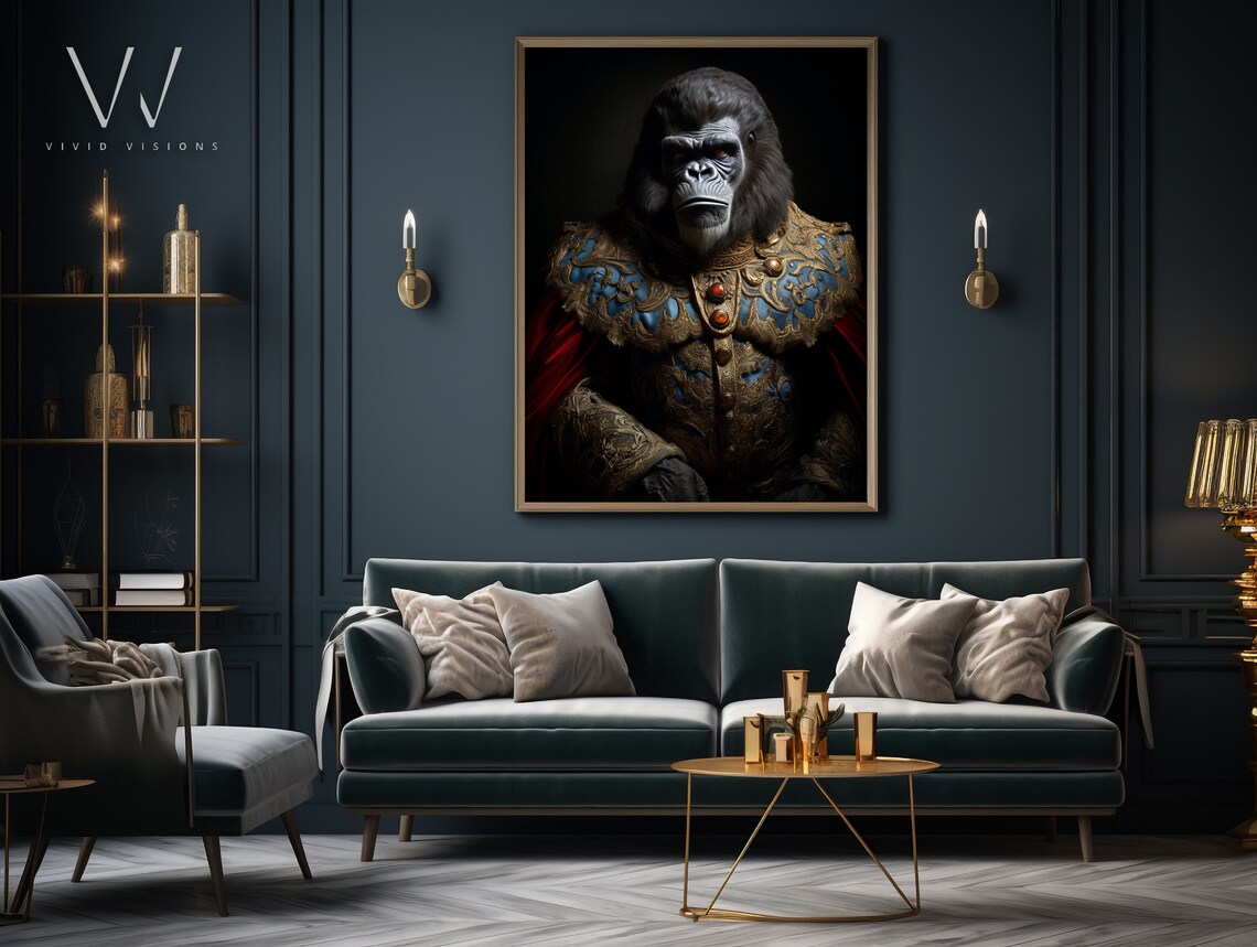 Gorilla Blue Gold Military Uniform Red Cape Regal Animal Portrait Poster - Image 4