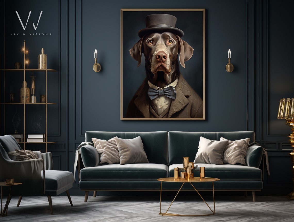 Brown Dog in a Black Top Hat with Bow Tie Gentleman Portrait Poster - Image 3