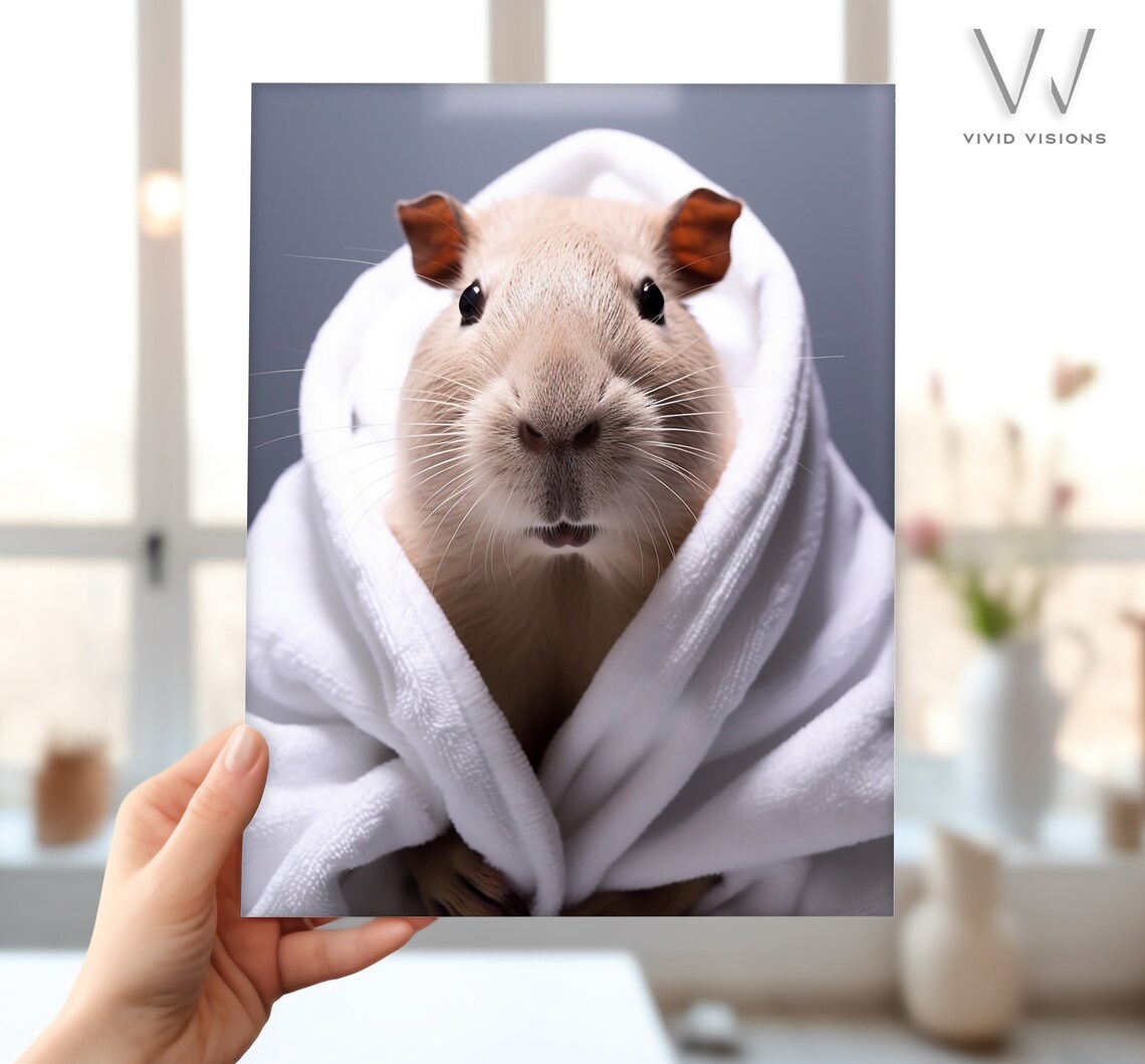Cute Capybara Wrapped in Cozy White Towel Funny Bathroom Poster - Image 4
