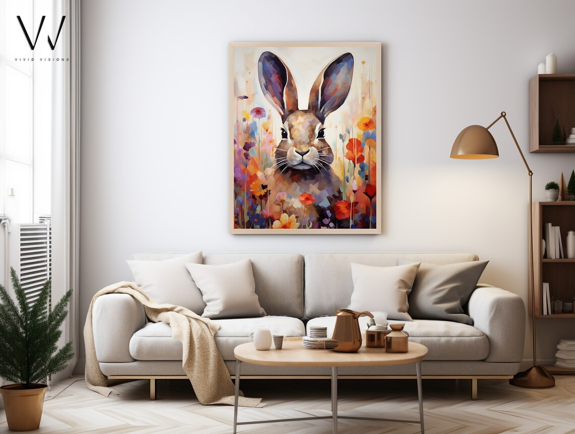 Watercolor Bunny Portrait Among Colorful Wildflowers Spring Poster - Image 3