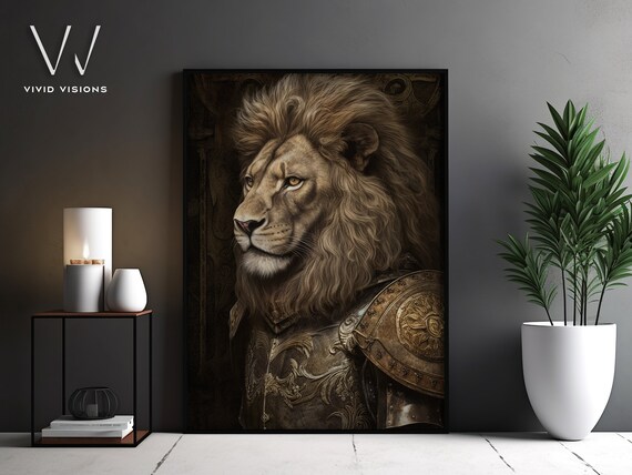 Lion Knight Portrait Ornate Medieval Armor Dark Warrior Art Poster