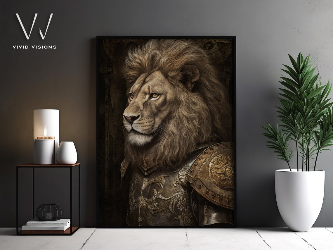 Lion Knight Portrait Ornate Medieval Armor Dark Warrior Art Poster