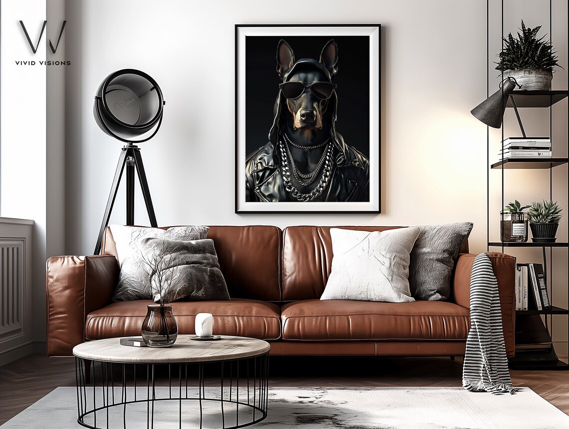 Edgy Doberman in Leather Jacket, Modern Animal Art - Image 4