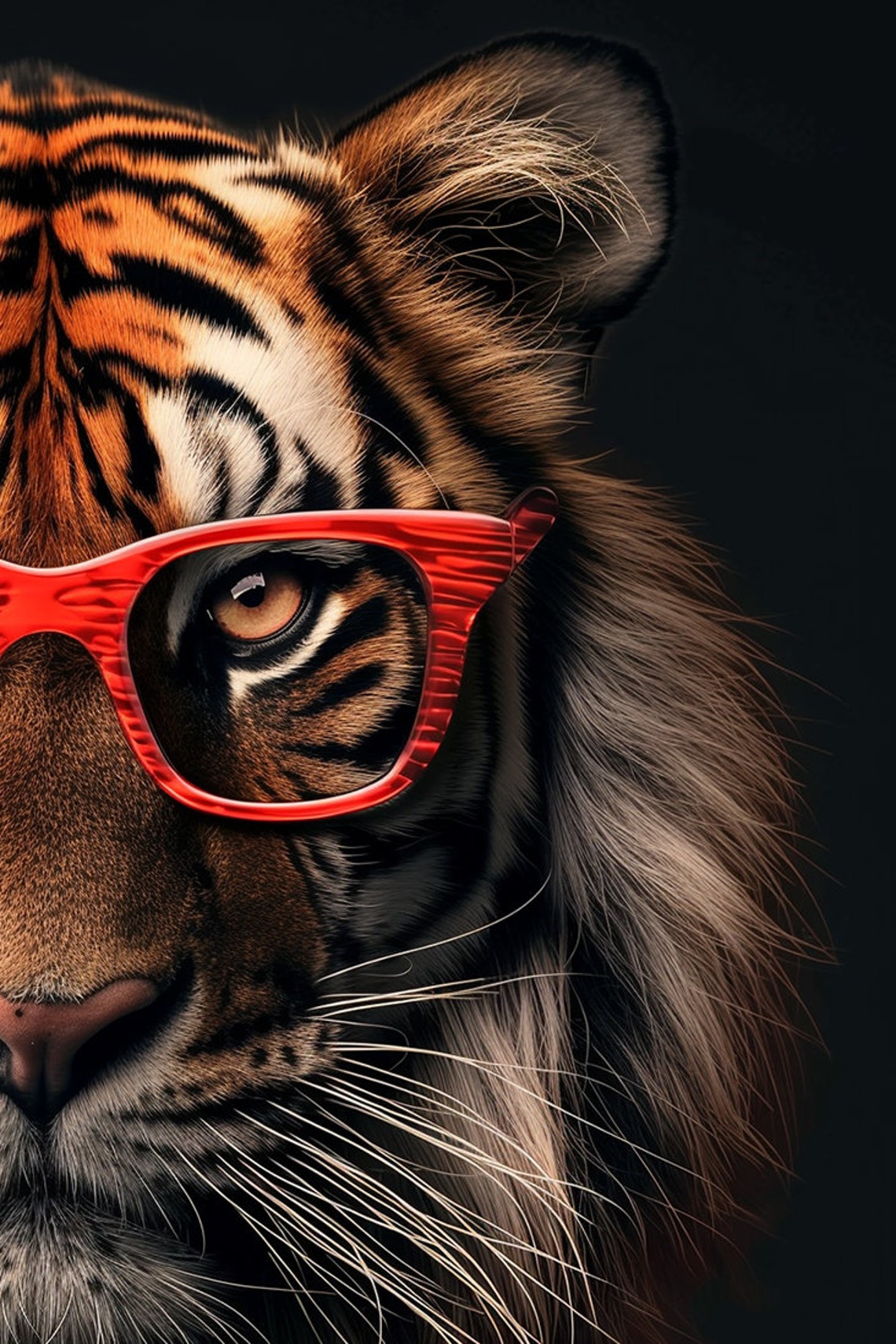 Dapper Tiger in Red Suit with Glasses Business Animal Portrait Poster - Image 2