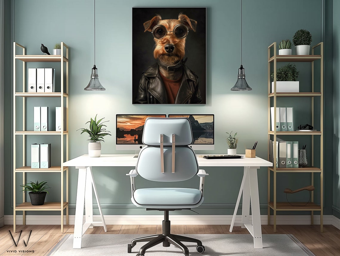 Terrier Dog in Leather Jacket Round Goggles Quirky Pet Portrait Poster - Image 3