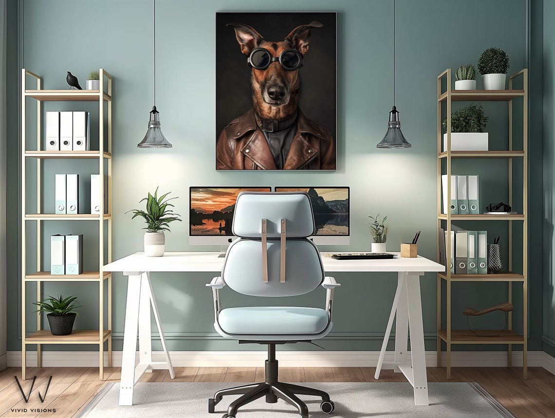 Cool Dog In Leather Jacket And Aviator Goggles Portrait Poster - Image 3