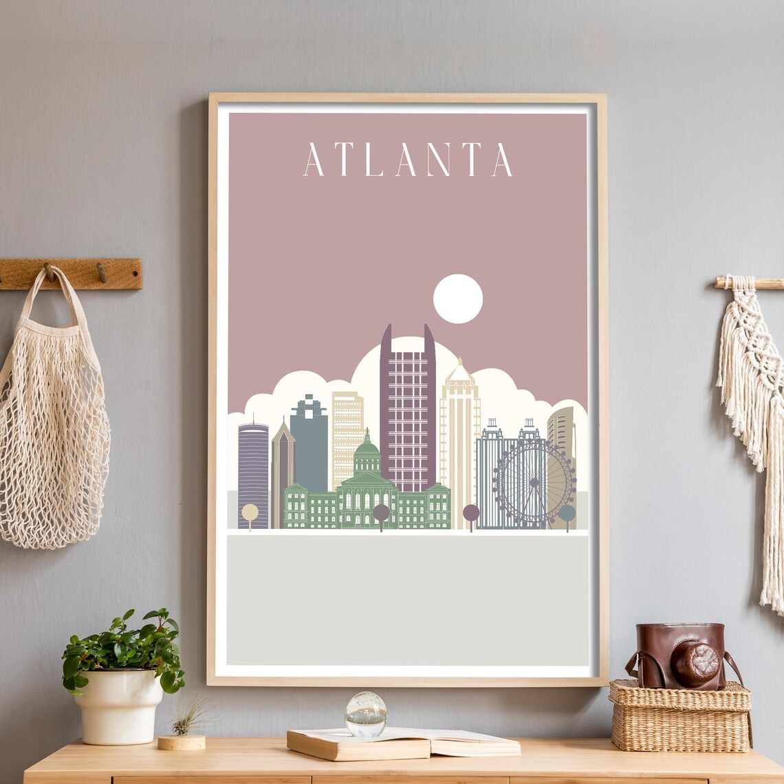 Atlanta Mauve Skyline Flat Illustration Southern Cityscape Poster