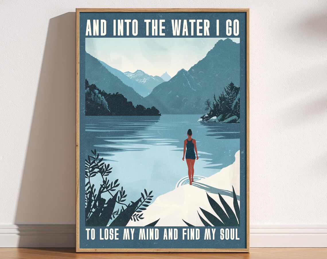 Into The Water I Go Vintage Retro Travel Poster