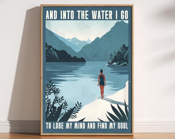 Into The Water I Go Vintage Retro Travel Poster