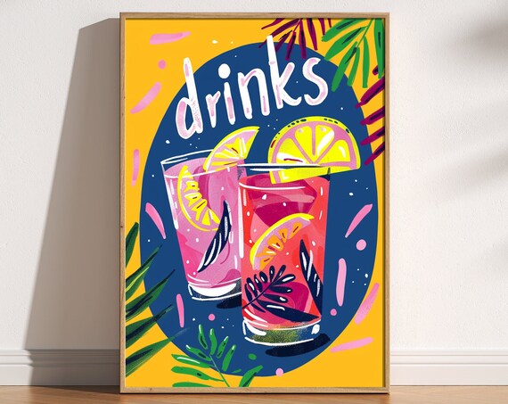 Drinks Pink Cocktails Lemon Slices Tropical Summer Party Poster