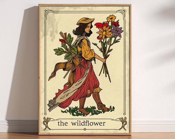 The Wildflower Tarot Card Vintage Folk Style Botanical Poster