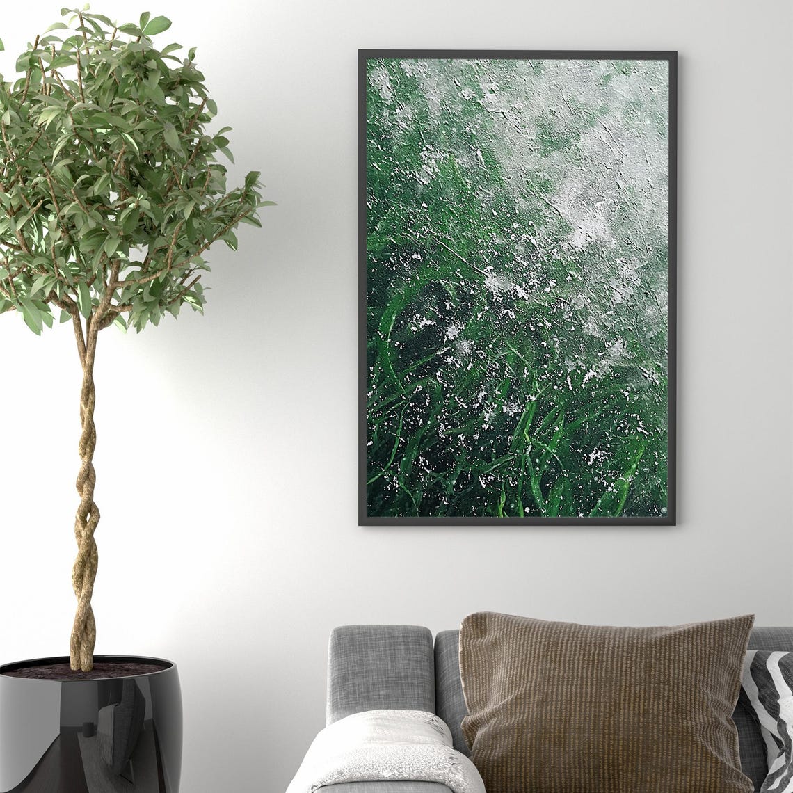 Heavy Snow Blanket Over Dark Green Grass Winter Nature Wall Art - Image 3