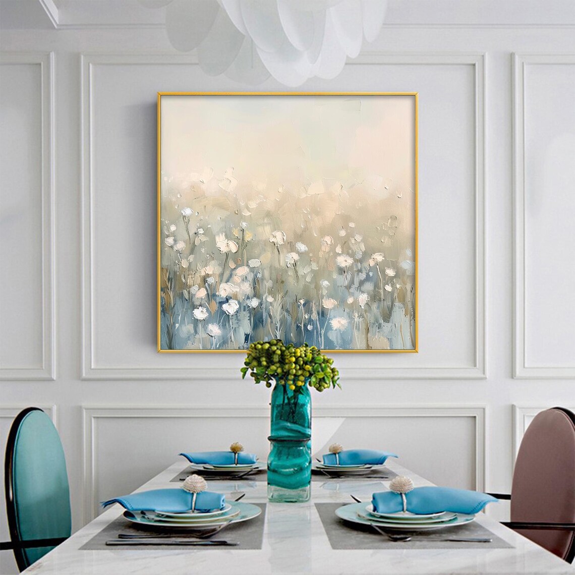 Soft White Wildflowers Field on Muted Beige Minimalist Floral Wall Art - Image 5