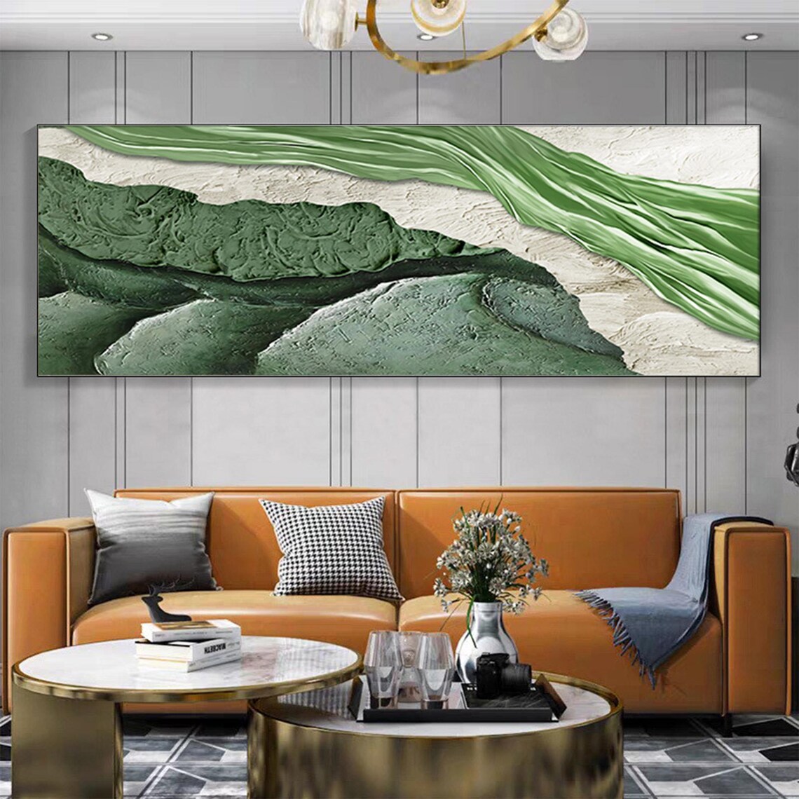 Sage Green Wave Abstract Textured Minimalist Oil Painting Poster - Image 4