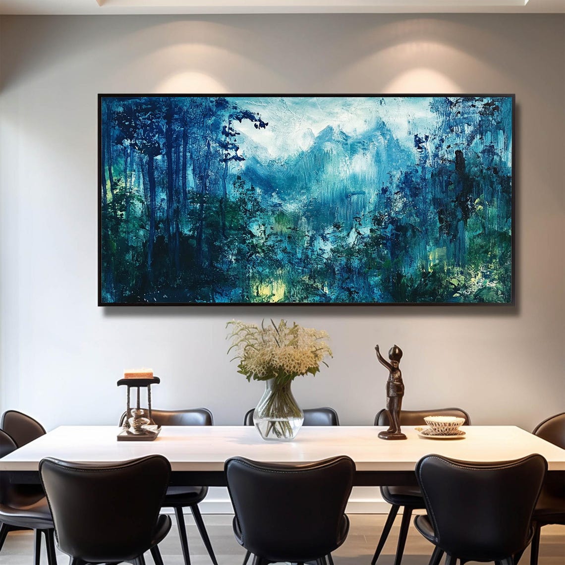 Misty Abstract Blue Green Forest Landscape In Deep Teal Tones Poster - Image 5