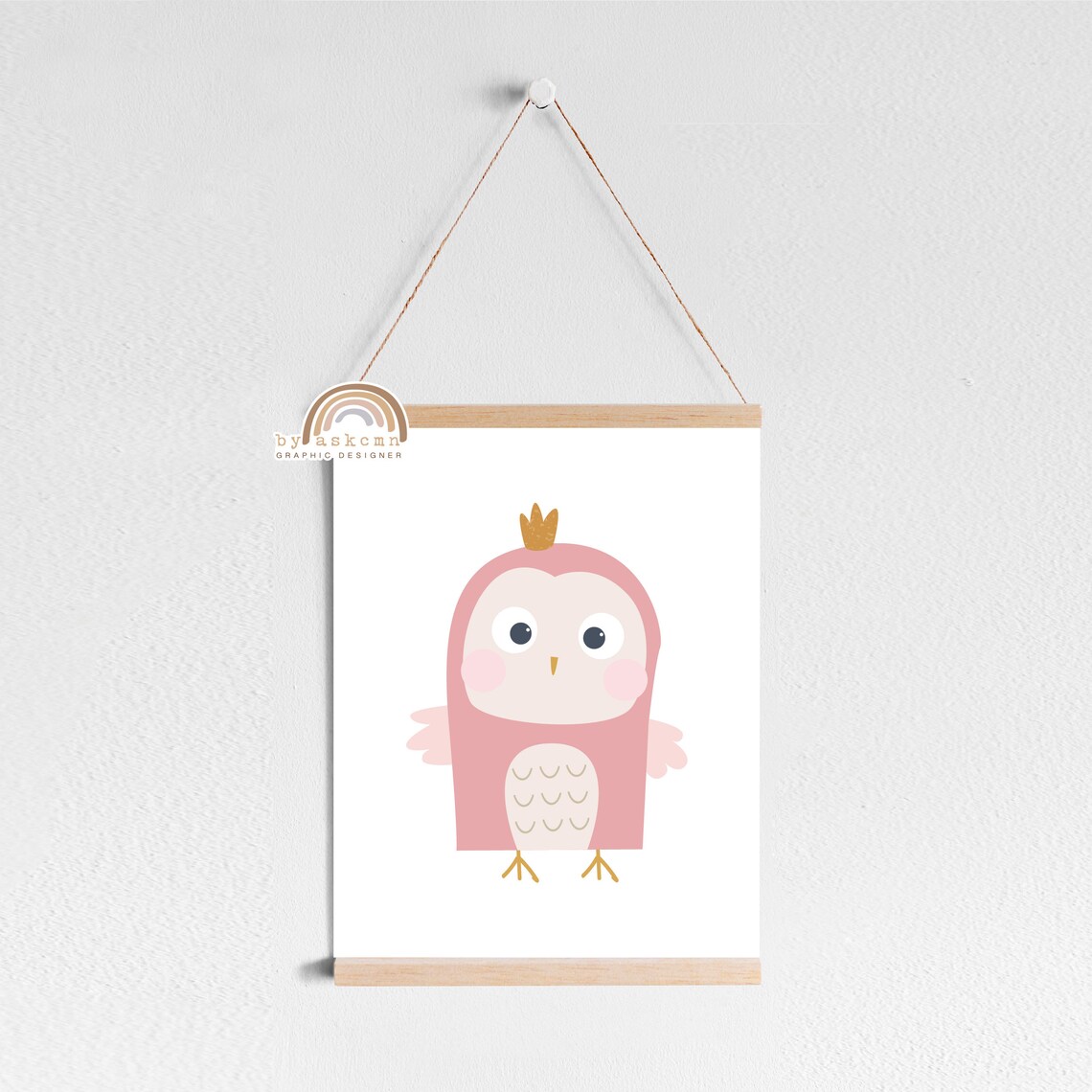 Adorable Pink Crowned Owl Nursery Animal Baby Room Decor Poster - Image 3
