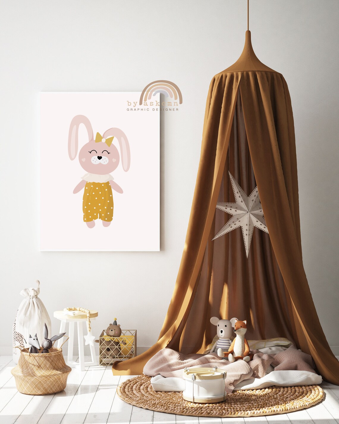 Nursery Wall Art Baby Room Poster Bunny Nursery Decor Rainbow Nursery Print Art Montessori Printables Poster Boho Nursery Wall Art
