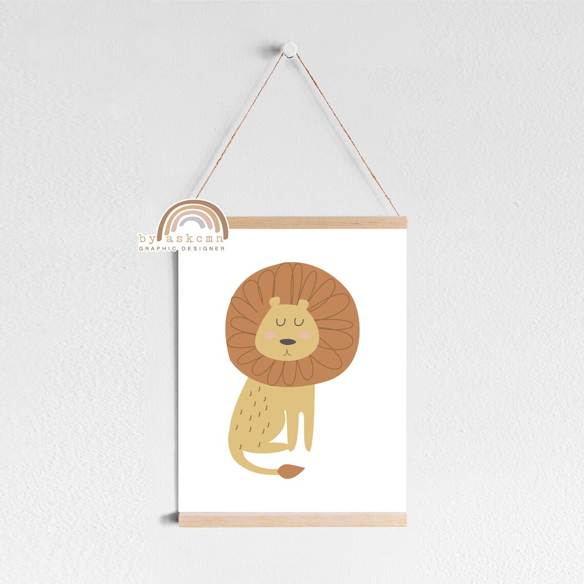 Sleepy Cartoon Lion Big Round Mane Cute Nursery Kids Room Wall Decor Poster - Image 2