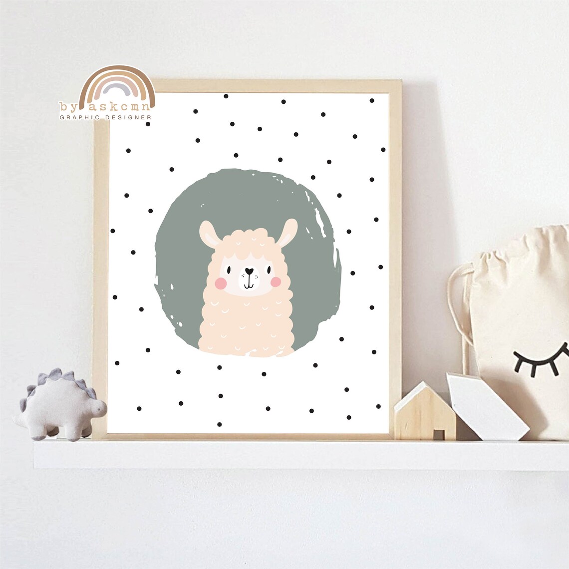 Cute Alpaca Nursery Wall Decor Poster with Sage Green Splash Art - Image 4