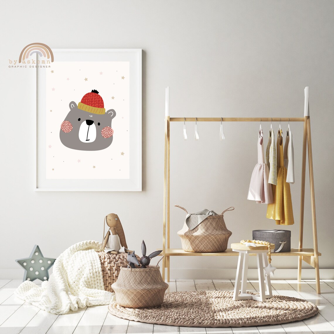 Cozy Gray Bear Red Beanie Winter Style Cute Nursery Animal Wall Decor Poster - Image 6