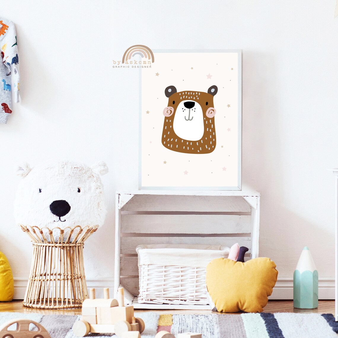 Chocolate Bear Curly Cheeks Dotted Fur Cute Nursery Animal Wall Decor Poster - Image 4