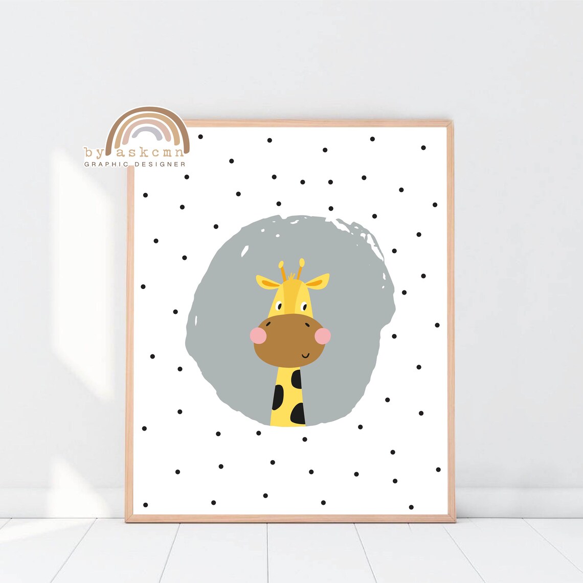 Cute Baby Giraffe Nursery Gray Circle Safari Kids Room Poster - Image 5