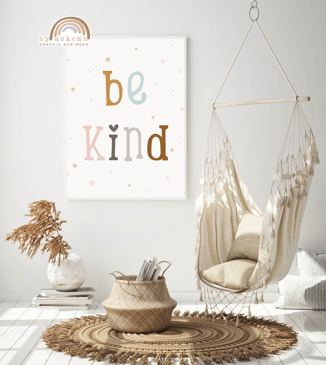 Be Kind Boho Nursery Print Rainbow Poster Living Room Art Print Baby Room Poster Birthday Gift Poster Nursery Print Art - Image 2