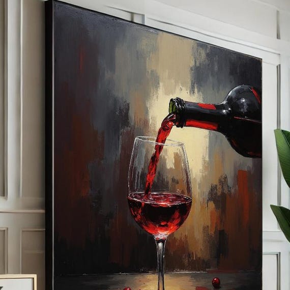 Red Wine Pouring Expressionist Glass Art Print
