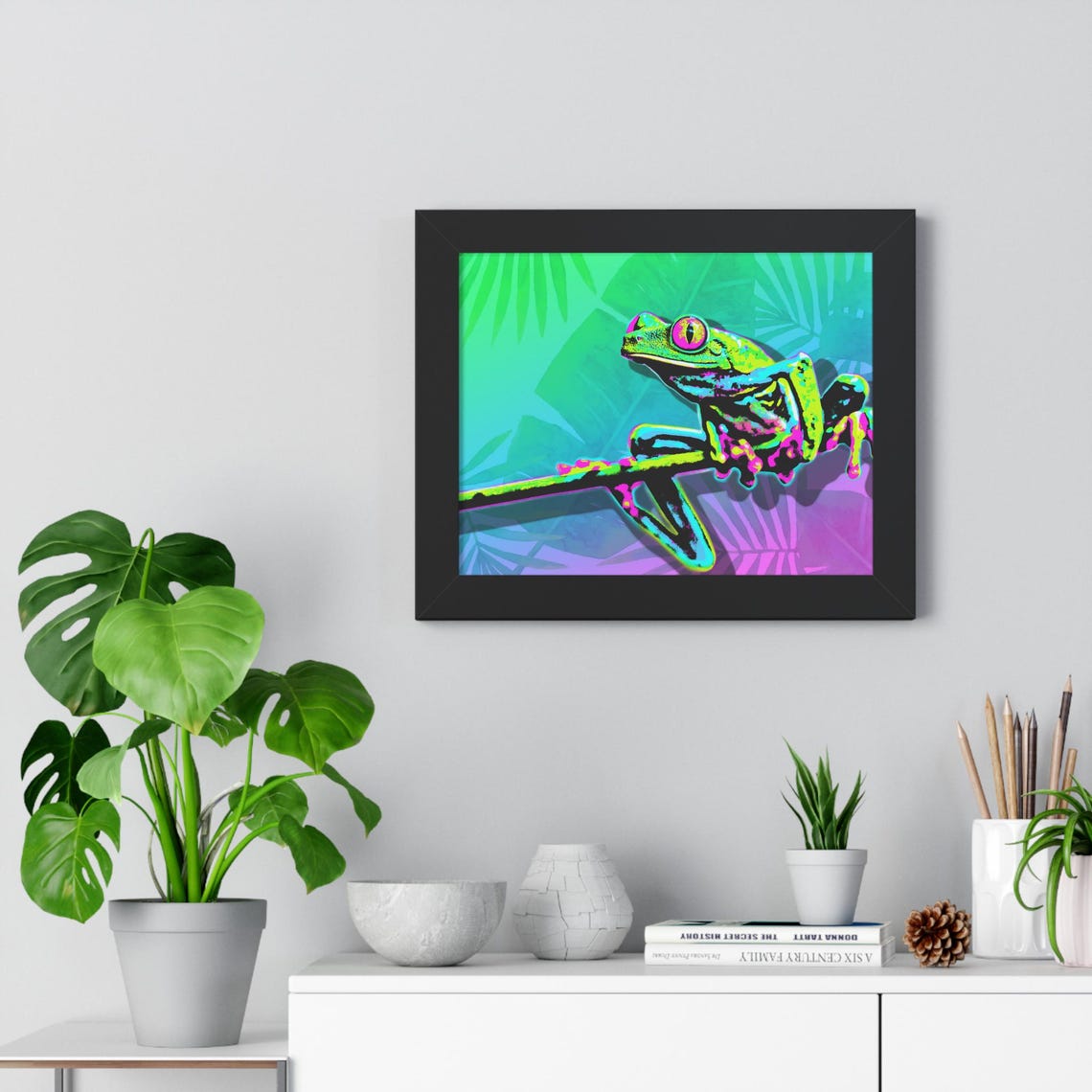 Neon Tree Frog Poster Vibrant Pop Art Frog on a Tropical Branch - Image 4
