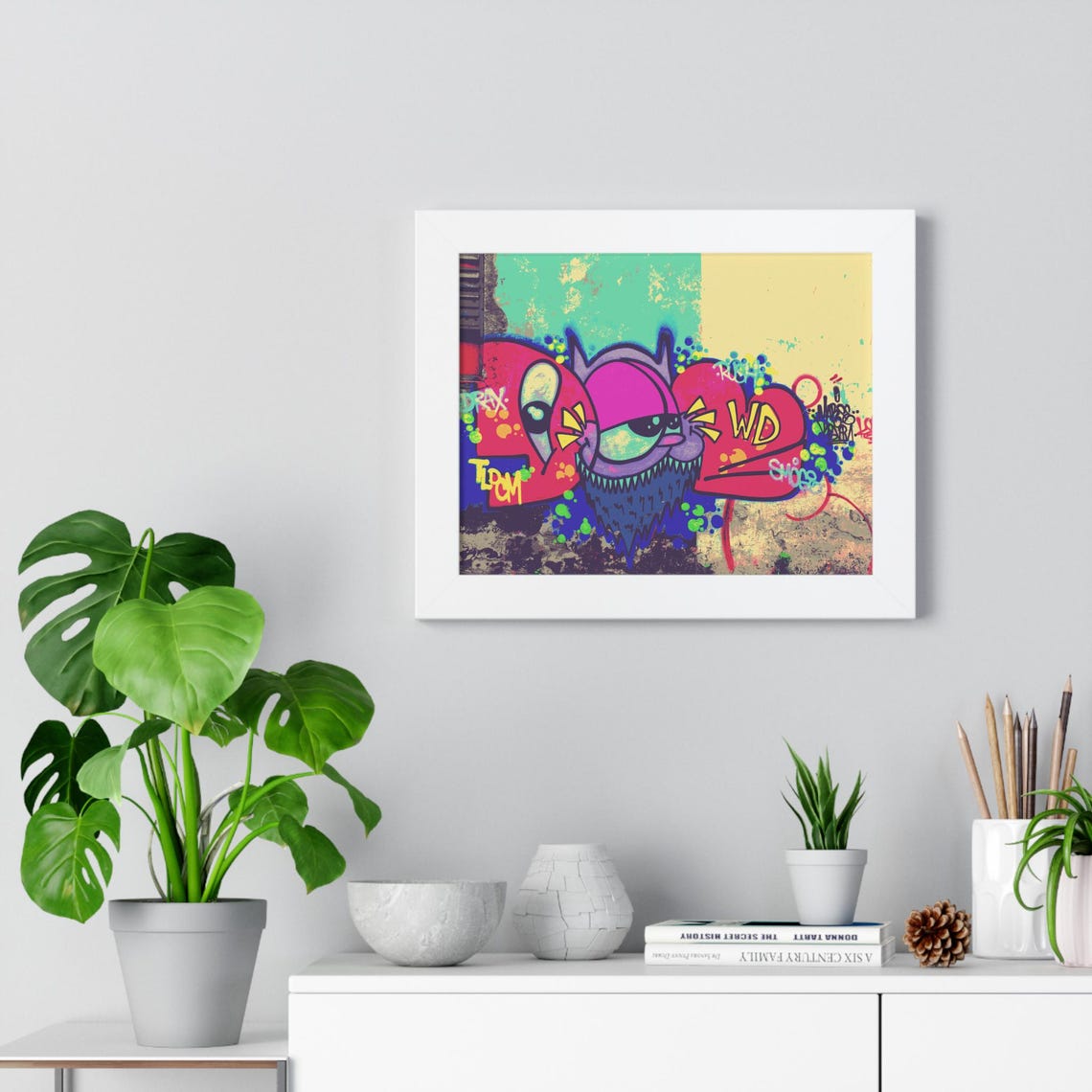 Goofy Colorful Graffiti Monster Character on Painted Mural Poster - Image 3