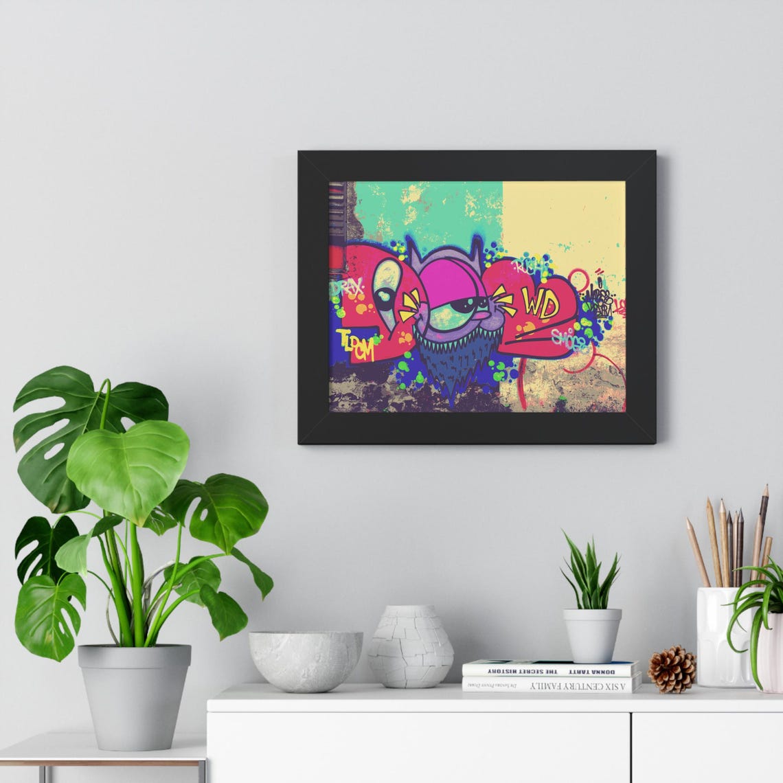 Goofy Colorful Graffiti Monster Character on Painted Mural Poster - Image 4