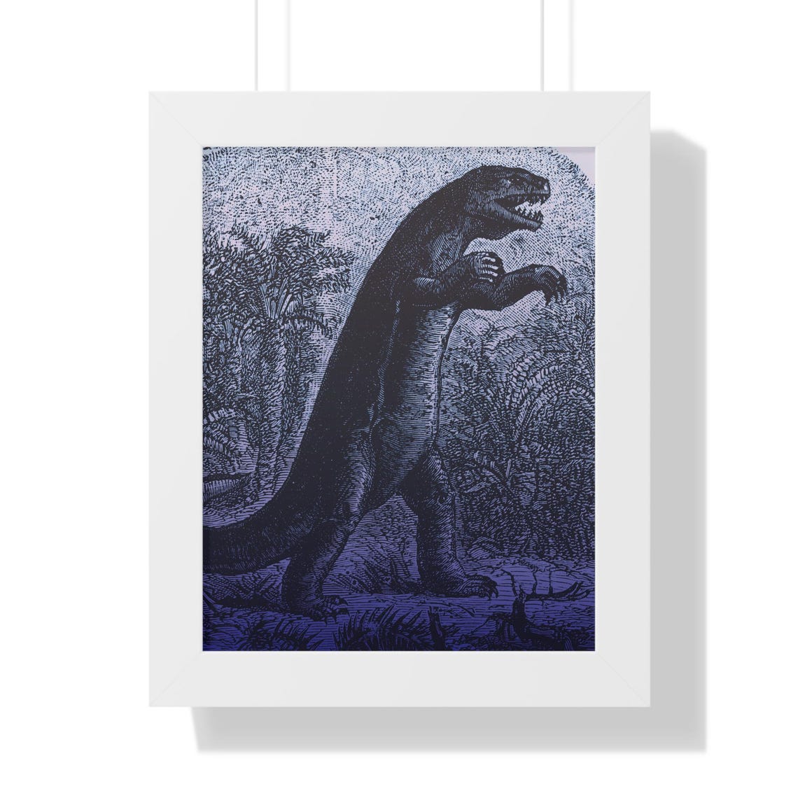 Antique Blue T-Rex Engraving Vintage Natural History Dinosaur Poster - Image 3