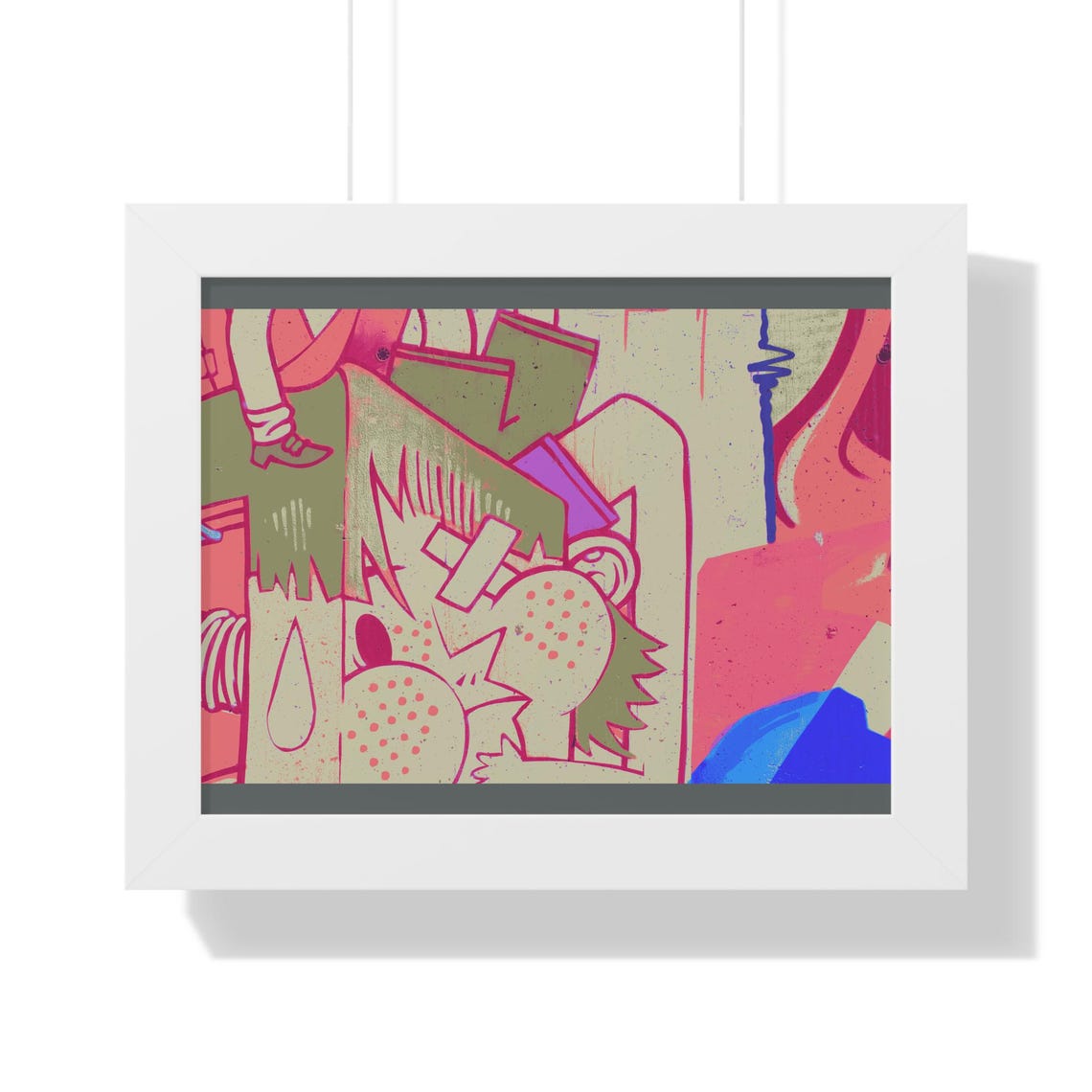 Pink and Green Abstract Doodle Street Graffiti Art Framed Poster - Image 3