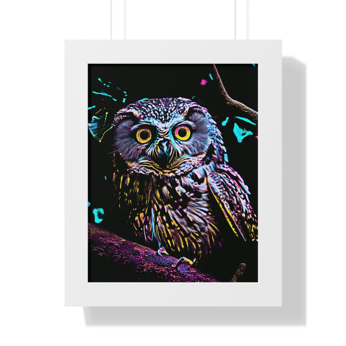 Neon Night Owl Poster Vibrant Pop Art Owl Perched on a Branch - Image 3