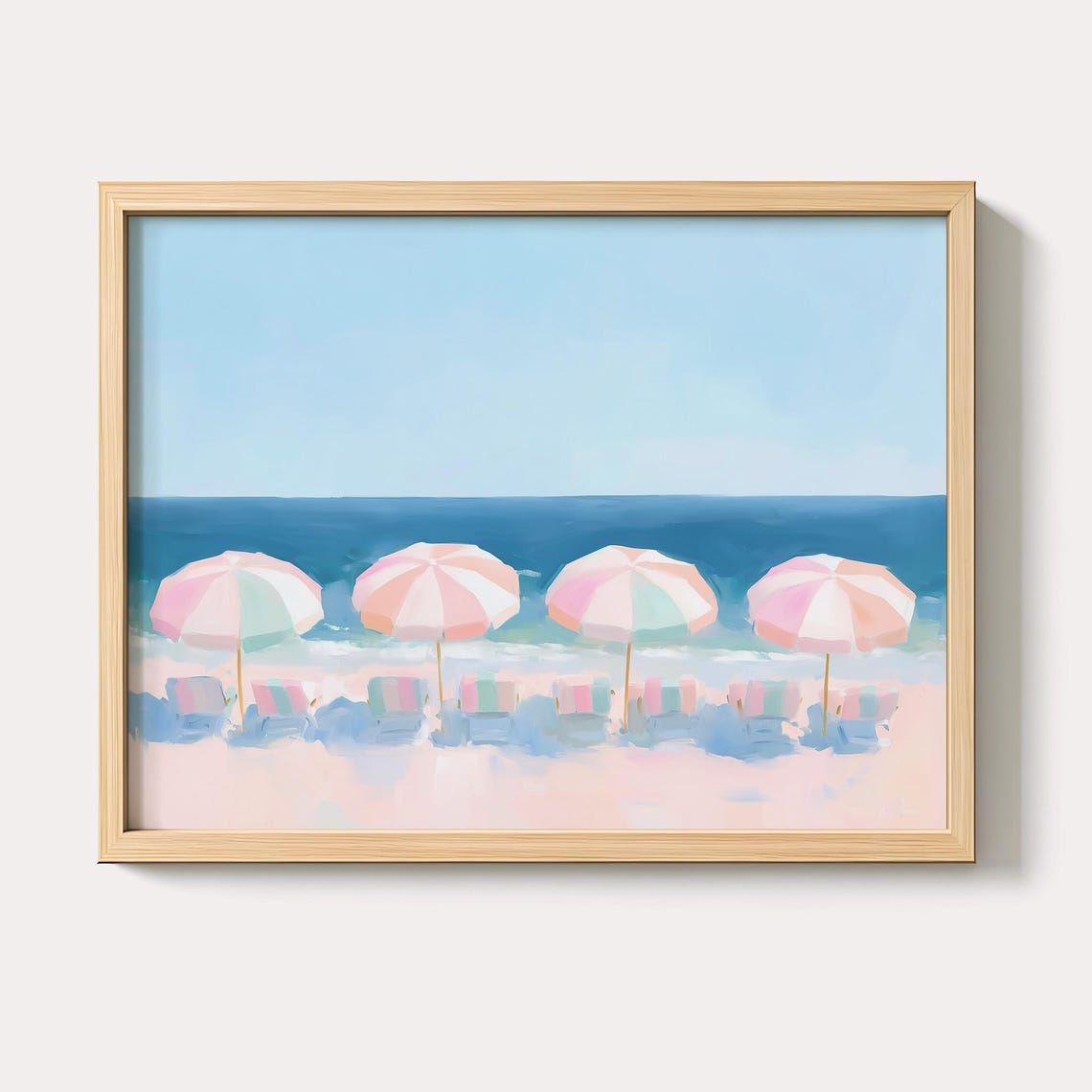 Pastel Beach Umbrellas Pink Coastal Summer Vacation Decor Art Poster