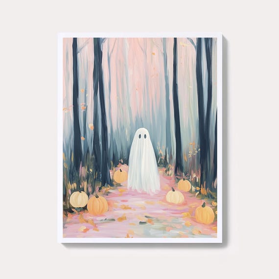 Ghostly Woods Painting Halloween Pumpkins Art Print