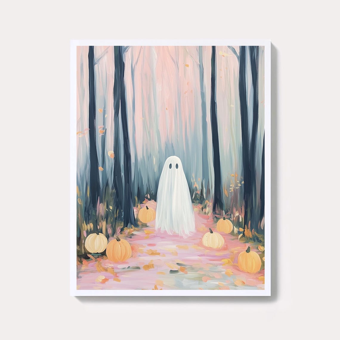 Ghostly Woods Painting Halloween Pumpkins Art Print