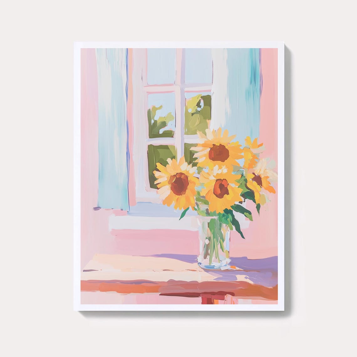 Sunflowers in Glass Vase by Window Pastel Impressionist Floral Poster