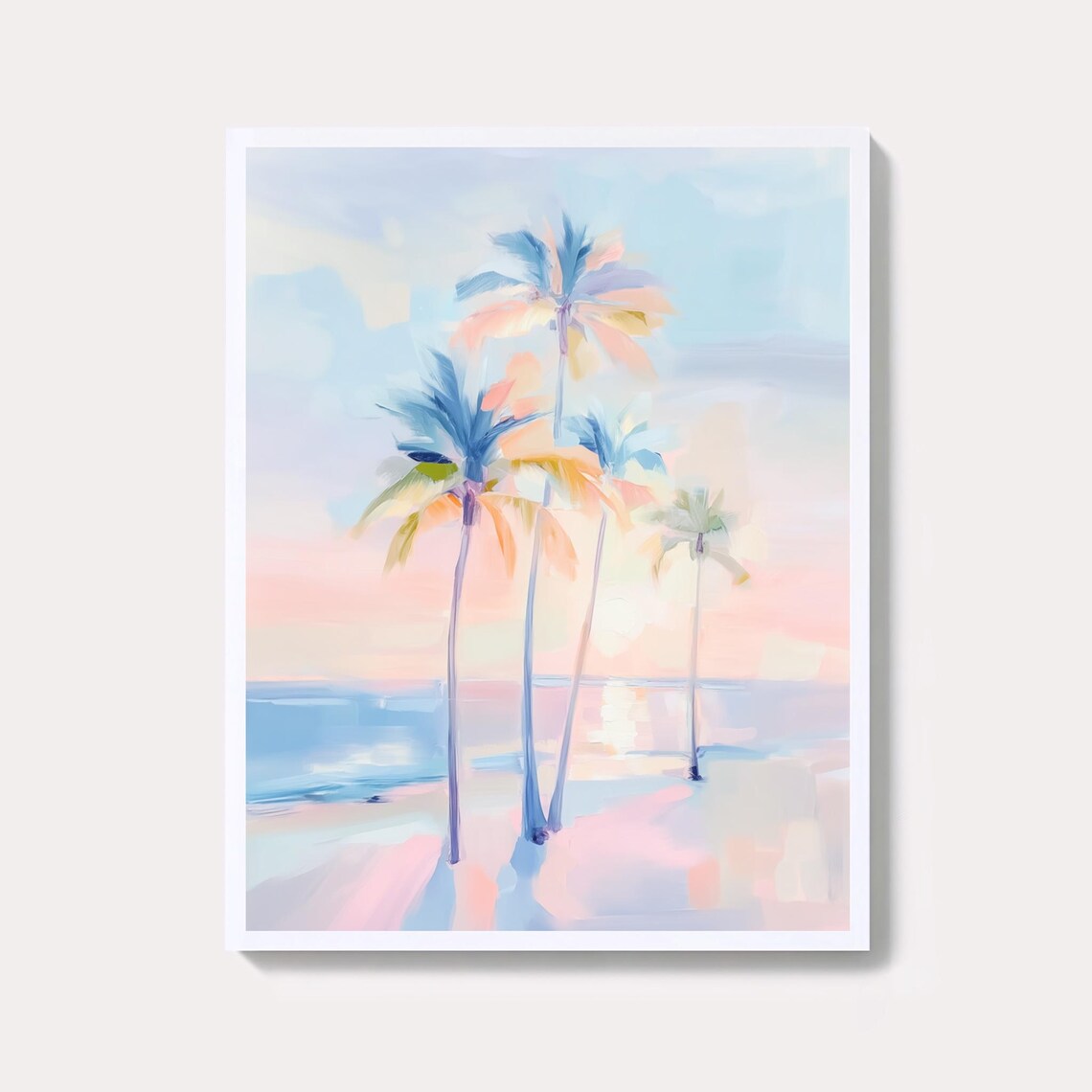 Tropical Palm Trees Pastel Sunset Beach Summer Vacation Art Poster