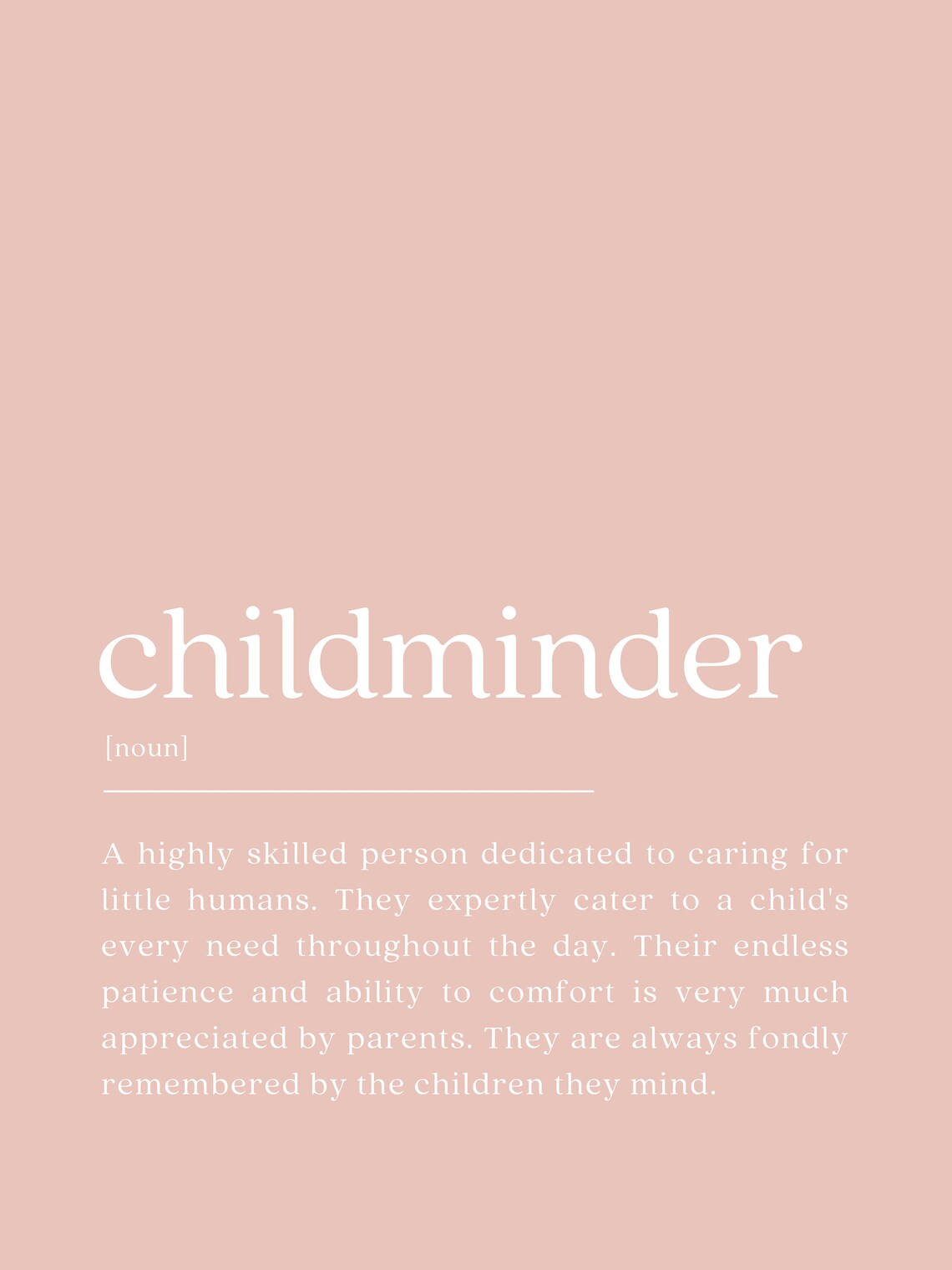 Childminder Dictionary Definition Blush Pink Typography Quote Poster - Image 2