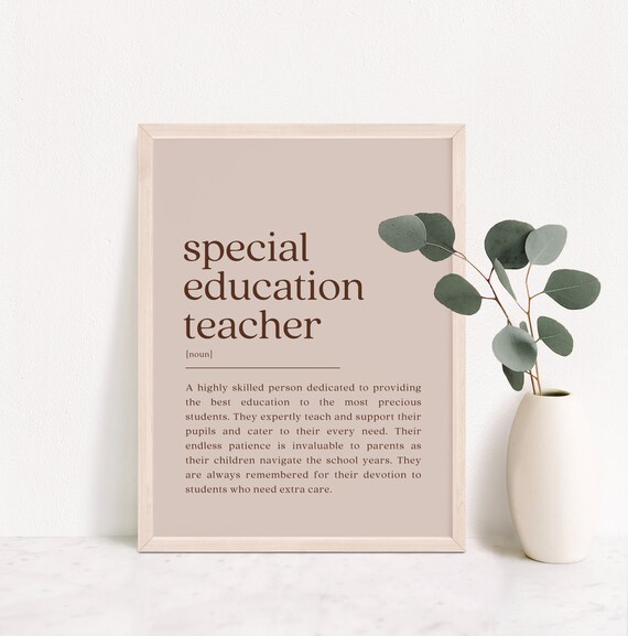 Special Education Teacher Dictionary Definition Poster in Beige