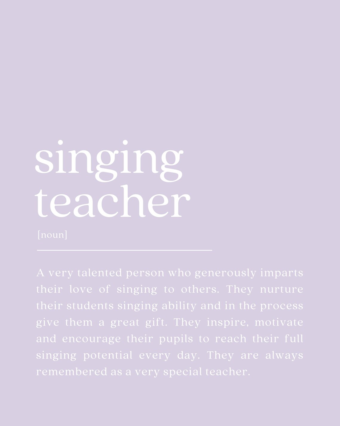 Singing Teacher Dictionary Definition Lavender Minimalist Gift Poster - Image 2