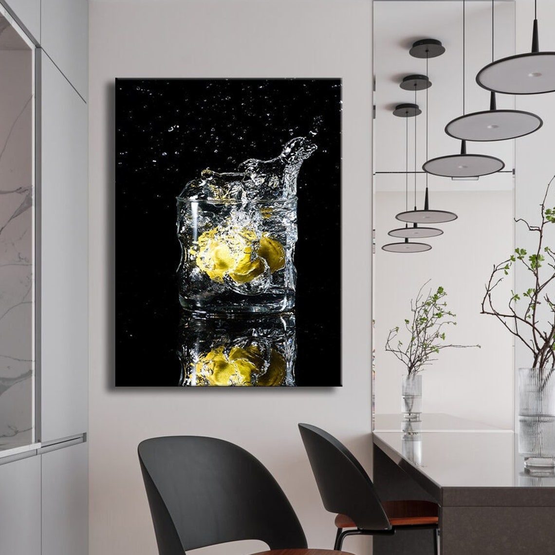 Lemon Water Glass Splash Refreshing Citrus Drink Photo Wall Poster